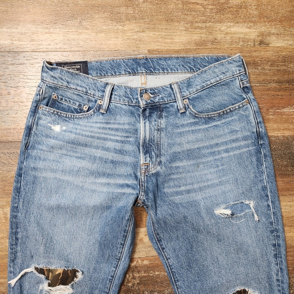 Abercrombie & Fitch Jeans Men 32x32 Blue Rustin Athletic Slim Camo Distressed - Picture 2 of 8